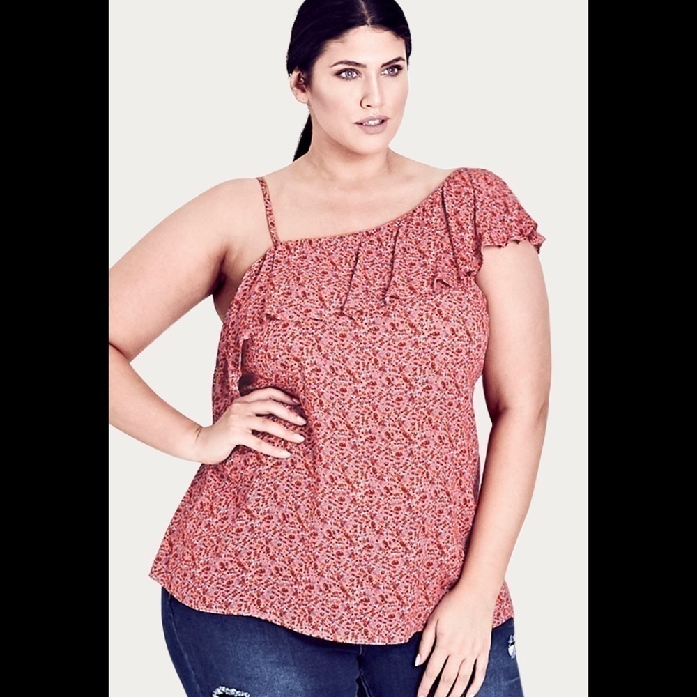 City chic top baby blossom one shoulder liberty floral 24 red cottage coquette